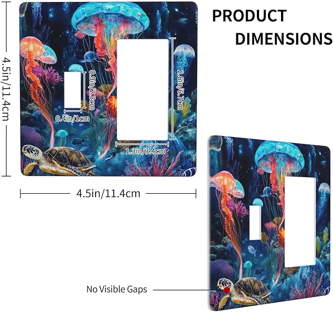 Jellyfish Sea Turtle Fantasy Ocean Coral Underwater World Outlet Covers 1 Toggle 1 Rocker Combination Decorative Wall Plate Electrical Switch Plates Light Switch Cover Plate for Nursery Kids Room