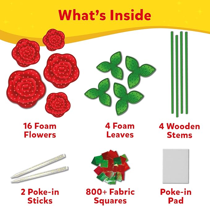 Skillmatics Poke-in Art - Rose Bouquet, DIY Wood Craft Kit, Mother’s Day Gift, Mess-Free Creative Play for Girls and Boys Ages 4, 5, 6, 7, 8, 9, 10, 11, 12, Fine Motor Skills