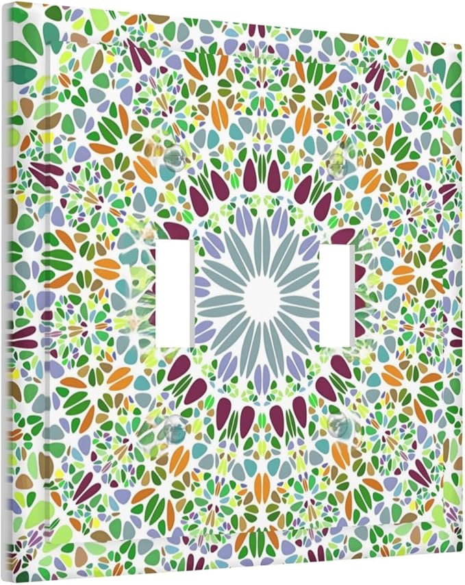 Mandala Flower Abstract Round Mosaic Floral Decorative Switch Plates 2 Gang Double Toggle Outlet Light Switch Cover Wall Plate Electrical Faceplate for Bedroom Living Room Decor