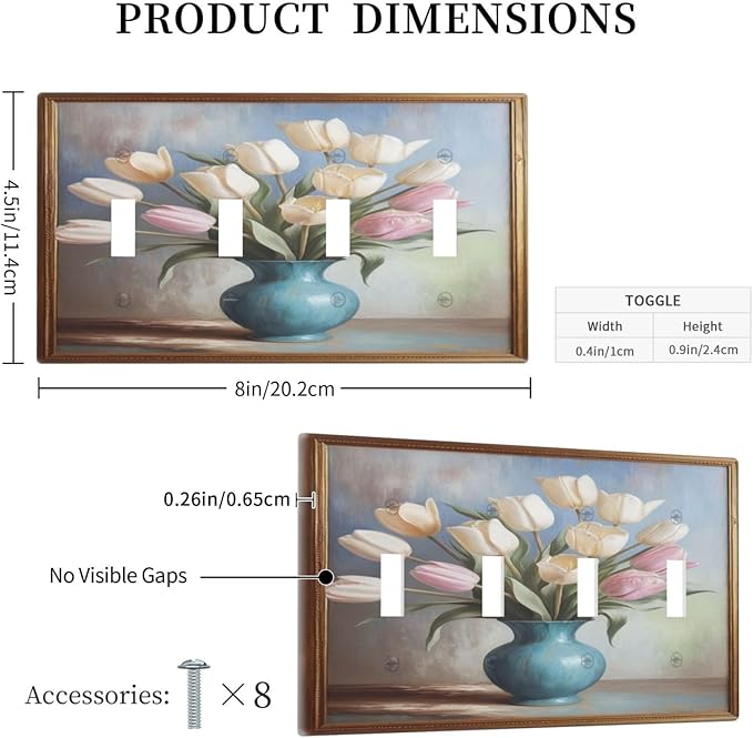 Decorative Art Light Switch Covers Tulips In Vase Quad Toggle 4 Gang Wall Plate Switch plate Electrical Faceplate for Home Decor