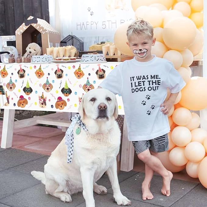 81 Pcs Dog Party Decorations - Including Plates, Napkins, Puppy Tablecloth, Black Plastic Forks for Kids Puppy Dog Themed Birthday Party Supplies, Serve 20