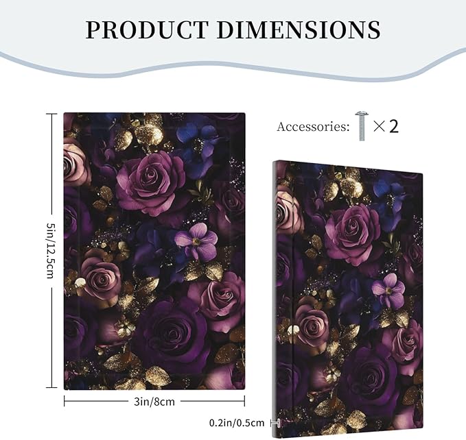 Decorative Blank Wall Plate with Luxurious Purple Roses Gold Accents Leaves Design Single Gang No Device Outlet Covers 1 Gang Light Switch Covers for Romantic Bedroom/Living Room Decor
