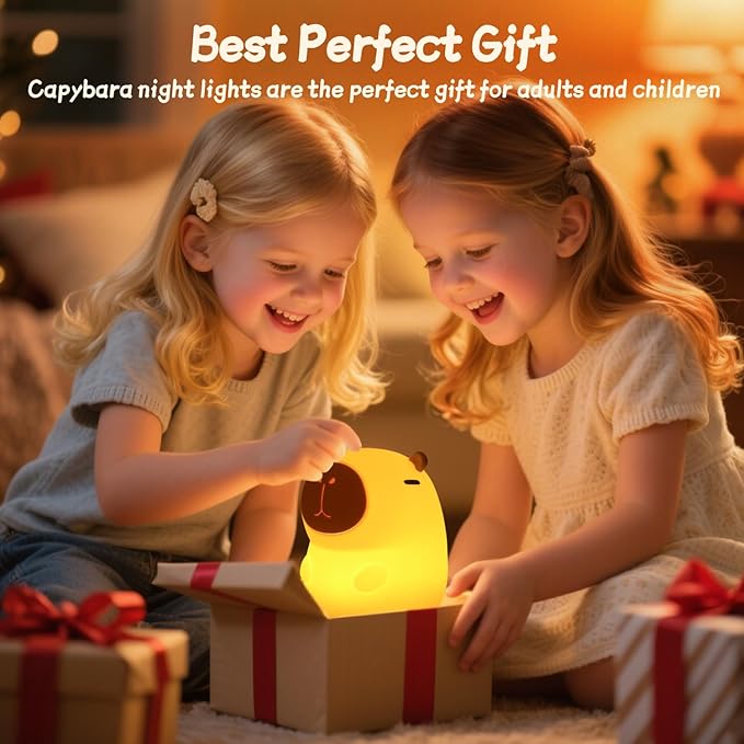 Rytinazzz Capybara Night Light, 50-Hour Battery & Pat Control, Squishy Animal Lamp for Kids Room, USB Rechargeable with Timer, Mothers Day Gifts