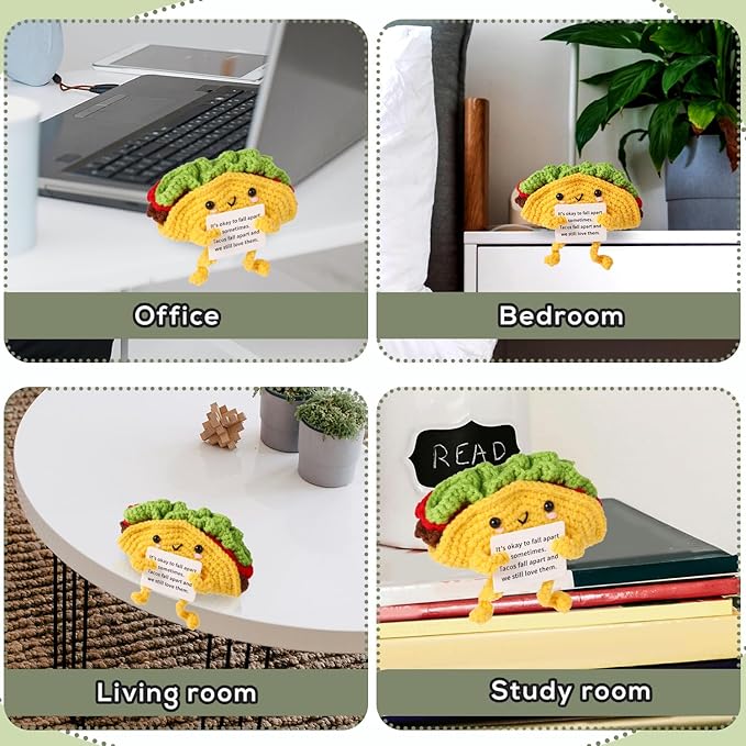 Positive Support Taco, Inspirational Crochet Taco Encouragement Knitted Potato Wool Doll Motivational Handmade Toy for Cheer Up Gift Party Decoration