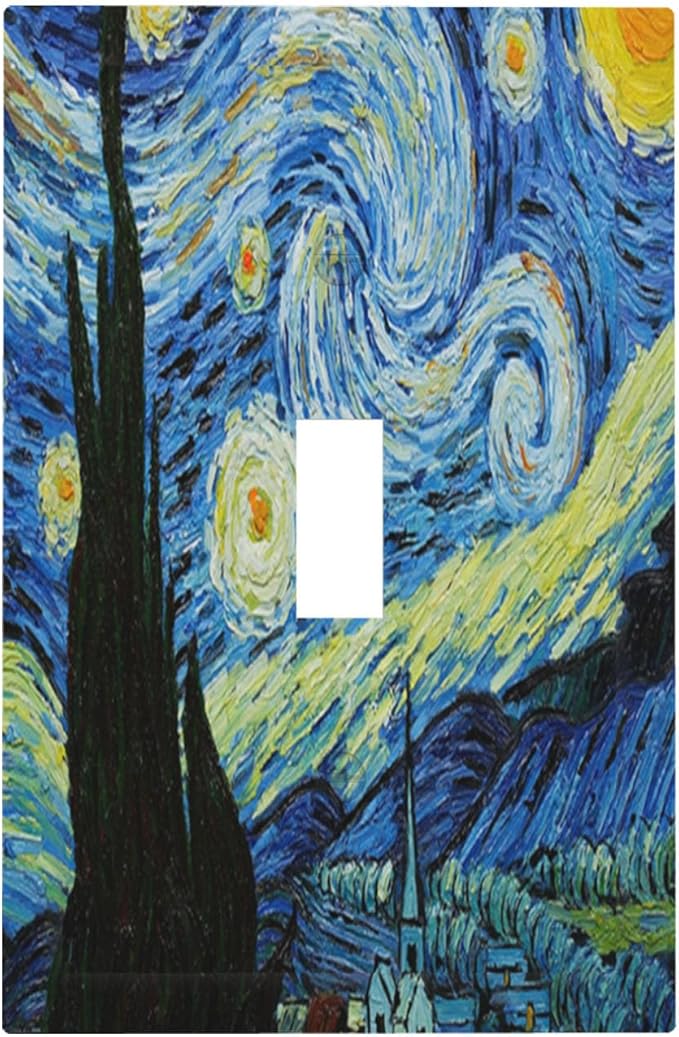 Van Gogh The Starry Night 1-Gang Toggle Light Switch Plate, Post-Impressionist Masterpiece Swirling Night Sky Decorative Wall Plate for Living Room Decor