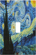 Van Gogh The Starry Night 1-Gang Toggle Light Switch Plate, Post-Impressionist Masterpiece Swirling Night Sky Decorative Wall Plate for Living Room Decor