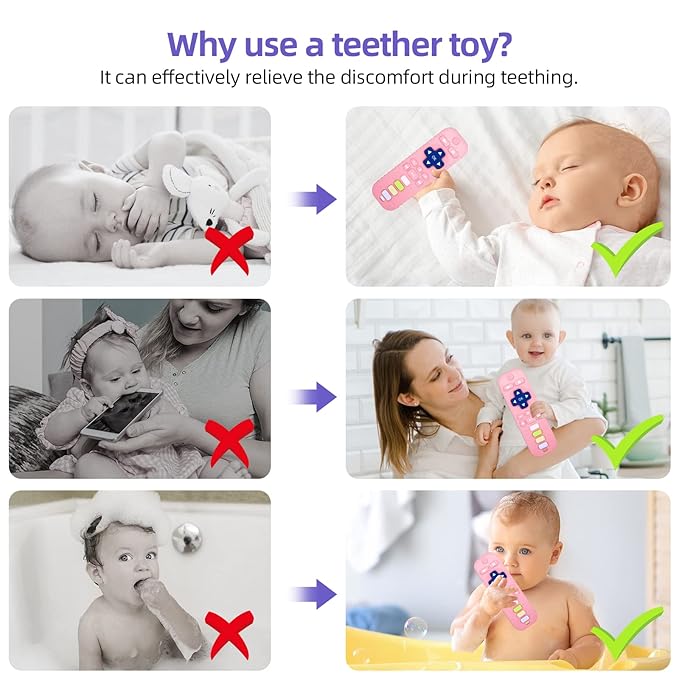 Chuya Baby Teether TV Remote Control Shape Teething Toys for Babies 3 6 9 12 18 24 Months for Infants Teething Relief Black+Pink