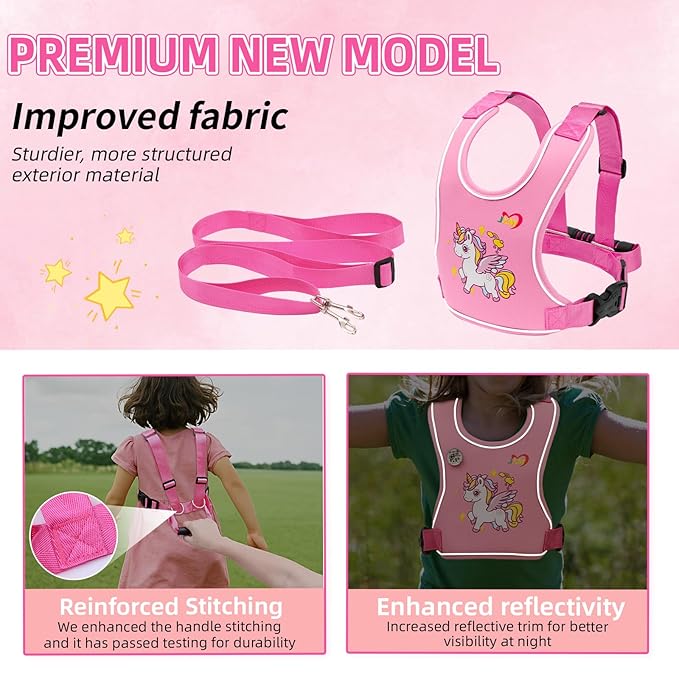 Safety Walking Harness with Leash for Autism Special Needs ADHD/ASD Girls Ages 6-12, Elopement Harness with Light Reflector and Grab Handle for Big Kids, Adjustable Tether Leash with Autism Awareness
