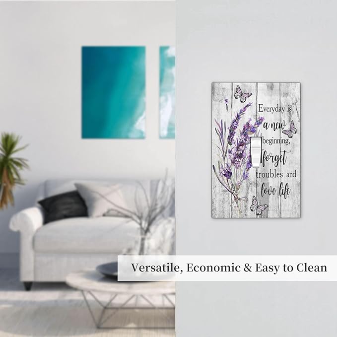 Decorative Light Switch Cover Plate Purple Lavender Flower Butterfly on Wood Plank 1 Gang Single Toggle Wall Plates for Electrical Outlet Covers Switch Plate Covers Faceplate for Home Decor