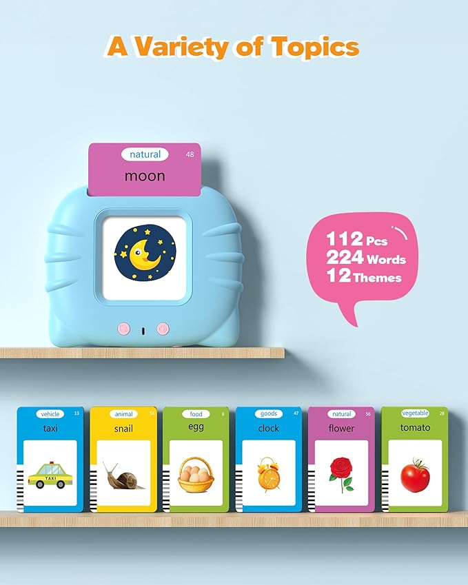 Airbition Talking Flash Cards for Toddlers 1 2 3 4 Year Olds, Montessori Language Learning with 224 Words, Pocket Speech Therapy Tools, and Speech Development Educational Playthings for Children