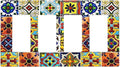 Boho Mexican Moroccan Tile 4 Gang Quad Rocker/GFCI/Decorator Light Switch Cover Plate Decorative Electric Faceplate Decorative Switchplate Screwless