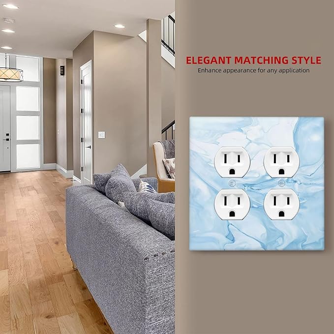 Navy Blue Sea Waves Spilled Ink Marble Simplicity Print Outlet Covers 2 Gang Double Duplex Decorative Light Switch Covers Electrical Wallplates Socket Faceplate for Bathroom Living Room Decor