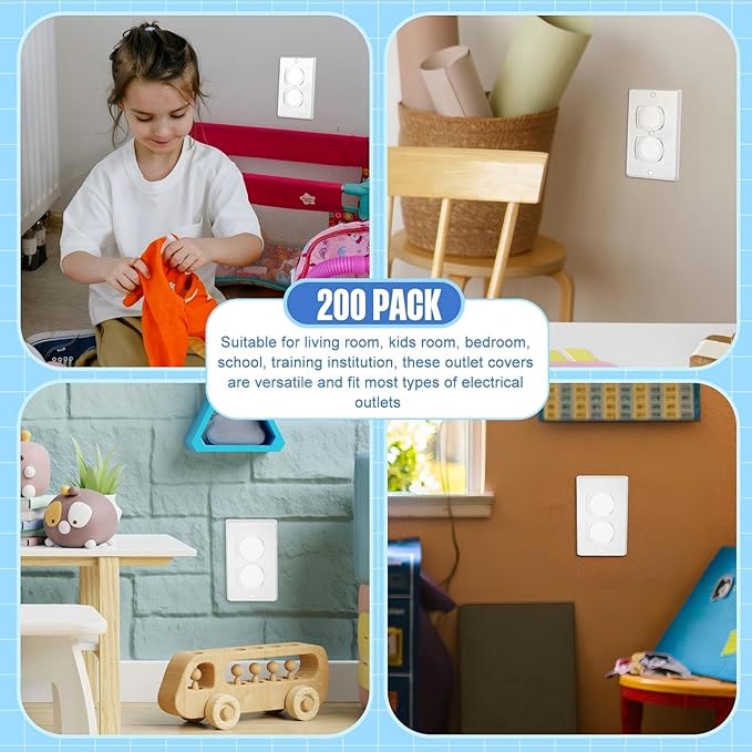 Thyle 200 Pcs Baby Proofing Outlet Covers Bulk Improved Grip Socket Guards for Child Safety Standard Universal Electrical Plug Protectors for Home Office Daycare (White)