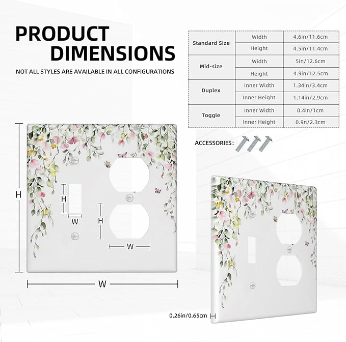 Watercolor Flowers Vine Colorful Butterfly Floral Wallplates 1 Toggle 1 Duplex Switch Plate Electrical Gfci Faceplate Decorative Light Switch Covers For Bed Room Living Room Decor
