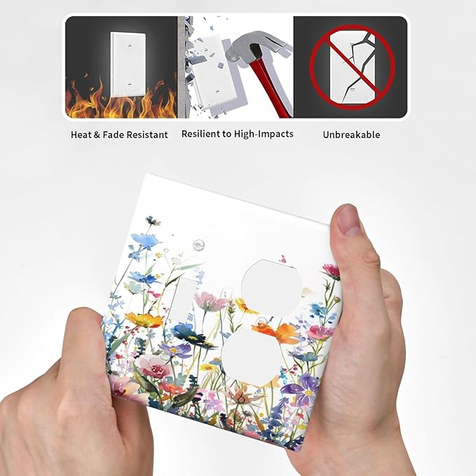 Watercolor Wildflowers Colorful Floral Plant Wallplates 1 Toggle 1 Duplex Switch Plate Electrical GFCI Faceplate Decorative Light Switch Covers for Bedroom Living Room Decor
