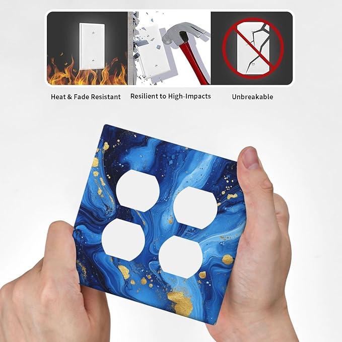 Light Switch Cover Plate Navy Blue Gold Marble Abstract Luxury 2 Gang Socket Covers Double Duplex Wallplates Switch Plates and Outlet Covers for Bathroom Home Decor