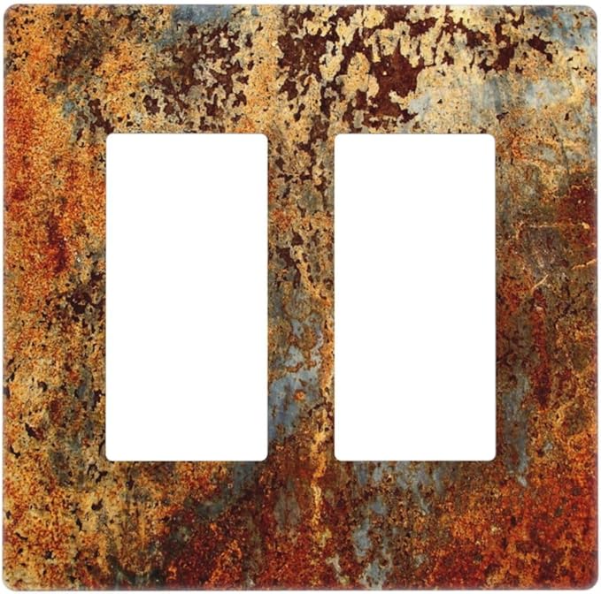 Rust Old Rusty Copper Rustic 2 Gang Double GFCI Rocker Rocker/Decorator Light Switch Cover Decorative Outlet Wall Plate Electrical Faceplate Screwless