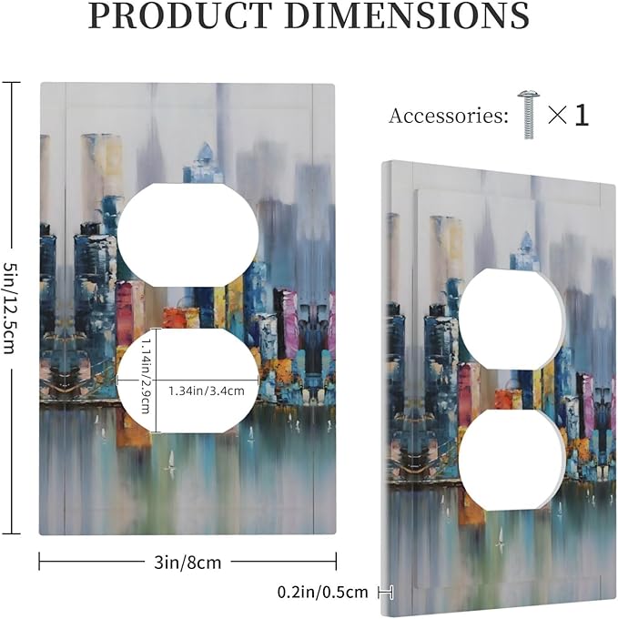 Colorful Nyc Skyline Textured Modern Abstract Outlet Covers 1 Gang Duplex Light Switch Cover Decorative Switch Plates Electrical Receptacle Faceplate Wall Plate for Bedroom Living Room Decor