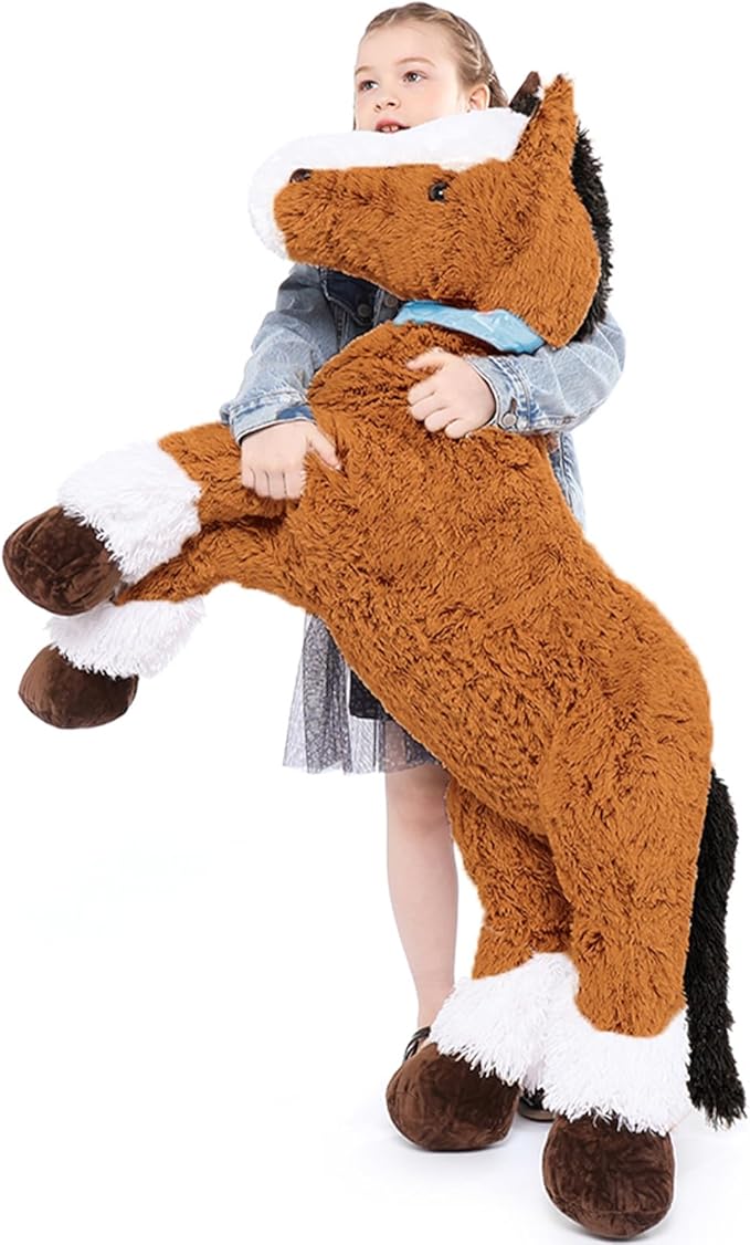 Tezituor 4ft Darkbrown Horse Stuffed Animals, 47Inches Realistic Stuffed Pony Plush Toys for Ridding, Hugging Soft Horse Plush Body Pillow Christmas Birthday Gift for Boys Girls