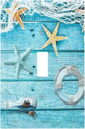 Turquoise Teal Fishing Net Wood Plank 1 Gang Light Switch Plate Decorative Single Toggle Wall Plate Cover Electrical Switchplate Faceplate for Bedroom Room Decorate Jumbo