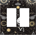 White Cat Tarot Moon Phases Moth Celestial Gothic Decorative Outlet Covers 2 Gang Double GFCI Rocker Electrical Wall Panels Light Switch Cover Plate for Kids Room Bedroom Decor
