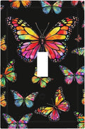Colorful Butterflies Black 1-Gang Toggle Light Switch Plate, Enchanted Garden Butterfly Decorative Wall Plate for Bedroom Decor