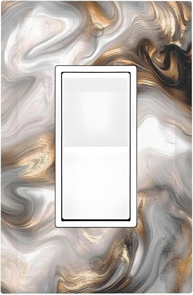 Decorative Outlet Covers Grey Brown Swirl Marble Texture 1 Gang Single Rocker Light Switch Cover Plate Wall Plates Gfci Faceplate For Bathroom Kitchen Decor