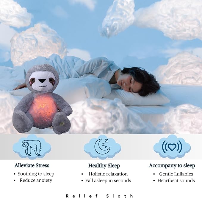 Anxiety Relief Koala, Breathing Teddy Anxiety Bear with Calming Music, Lights, Sleeping Otter Plush, Soothing Sloth for Adults & Kids, Stress Relief Stuffed Animal (3-Level Adjustable Volume)