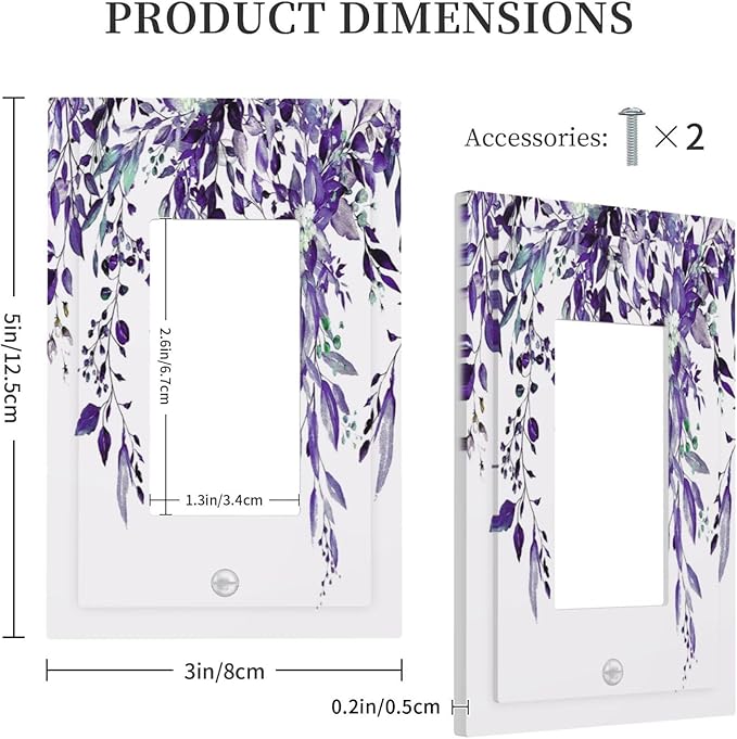 Decorative Outlet Covers Purple Eucalyptus Boho Olive Leaves Country Unique 1 Gang Single Decora GFCI Device Light Switch Covers Plate 1 Rocker Wall Plate Jumbo Switch Plate Cover