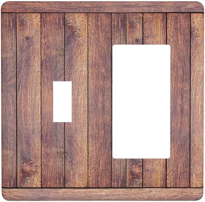 Decorative Toggle Switch Cover Plate with Wood Grain Rustic Brown Design 2-Gang 1-Gang Wall Plate Light Switch Cover Vintage Outlet Covers Kitchen/Bedroom