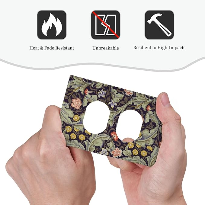 Boho William Morris Floral Green Leaves Flower Outlet Covers 1 Gang Duplex Light Switch Cover Decorative Switch Plates Electrical Receptacle Faceplate Wall Plate for Farmhouse Home Decor