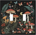 Cartoon Floral Mushroom forest Butterfly Flowers Decorative Switch Plates 2 Gang Double Toggle Wall Plate Electrical Faceplate Outlet Light Switch Cover for Bedroom Kids Room Decor