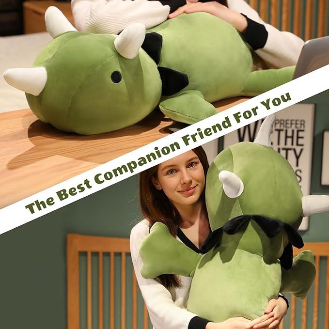Finebee Weighted Dinosaur Stuffed Animals, Cute Weighted Dino Plush, Soft Stuffed Weighted Plushie Pillow Gifts for Girls Boys(23.6" 3.1Lbs)