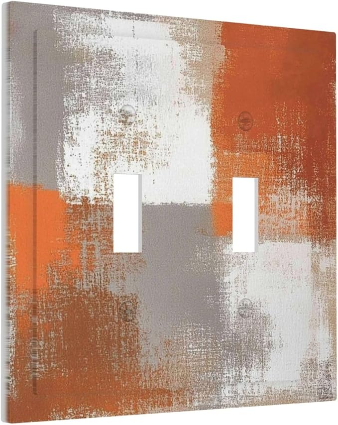 Orange Grey Abstract Art Oil Painting Decorative Switch Plates 2 Gang Double Toggle Outlet Light Switch Cover Wall Plate Electrical Faceplate For Home Farmhouse Decor