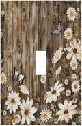 Light Switch Cover Plate Rustic Wood Butterflies Flowers Botanical 1 Gang Single Toggle Decorative Switch Plates Wall Plates Electrical Faceplate for Farmhouse Cabin Decor