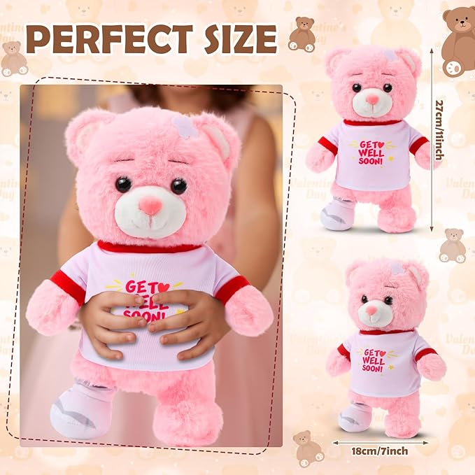 Deekin Get Well Soon Gifts for Kids Injured Recovery Bear Stuffed Animal Gifts Bear for Kids Adult with Broken Arm After Surgery Soft Bandage Plush 10 Inches (Pink,Leg Injury)