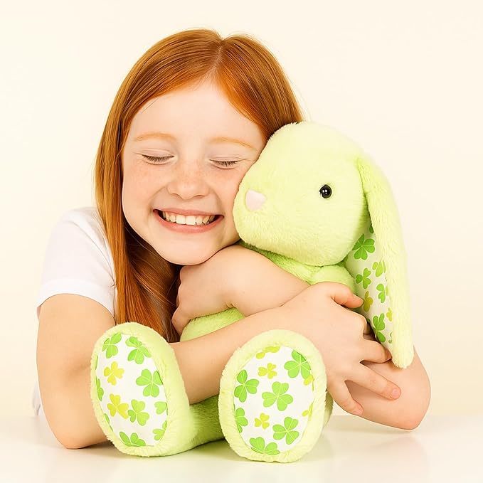 WEIGEDU Green Rabbit Bunny Stuffed Animal Plush Toy with Floppy Ears & Shamrock Print for Kids, Boys, Girls, Babies - Perfect, St. Patrick's Day, Birthday, Easter, Christmas, Bedtime Gift