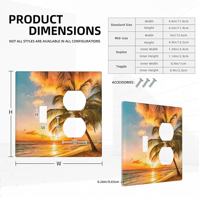 Decorative Outlet Covers Tropical Beach Ocean Palm Trees Hawaiian Sunset 2 Gang Wall Plate Single Toggle Duplex Light Switch Cover Switch Plate Covers Faceplate for Bedroom Decor