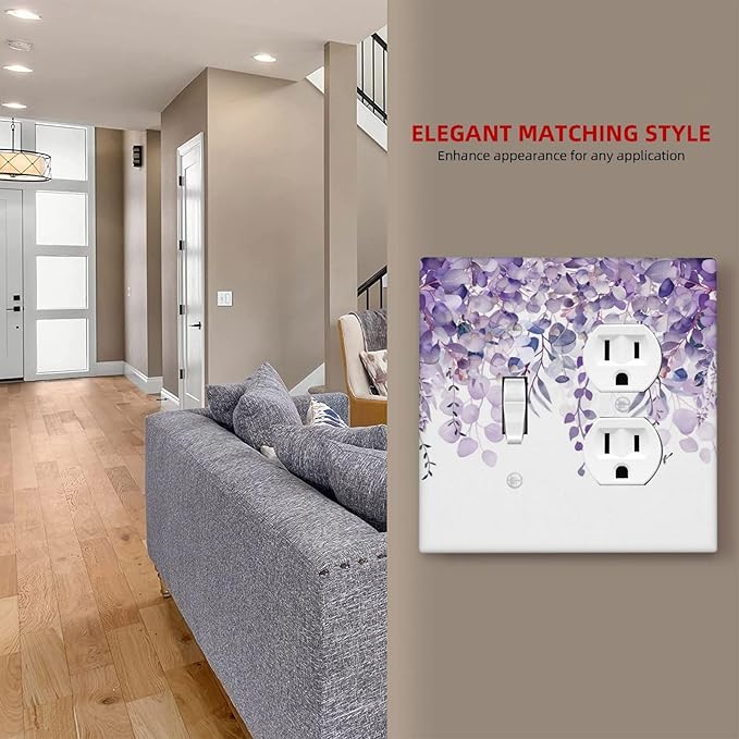 Purple Plants Leaves Eucalyptus Vine Floral Flowers Wallplates 1 Toggle 1 Duplex Switch Plate Electrical GFCI Faceplate Decorative Light Switch Covers for Bedroom Living Room Decor