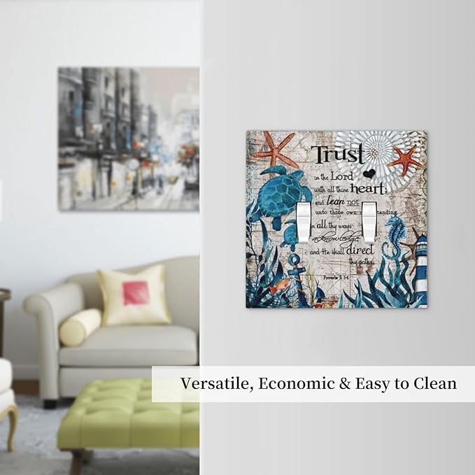 Inspirational Quote Turqoise Teal Blue Sea Ocean Turtle Nautical Map Beach Coral Reef Lighthouse 2 Gang Double Toggle Outlet Light Switch Wall Plate Outlet Cover Decorative Dual Electrical Faceplate