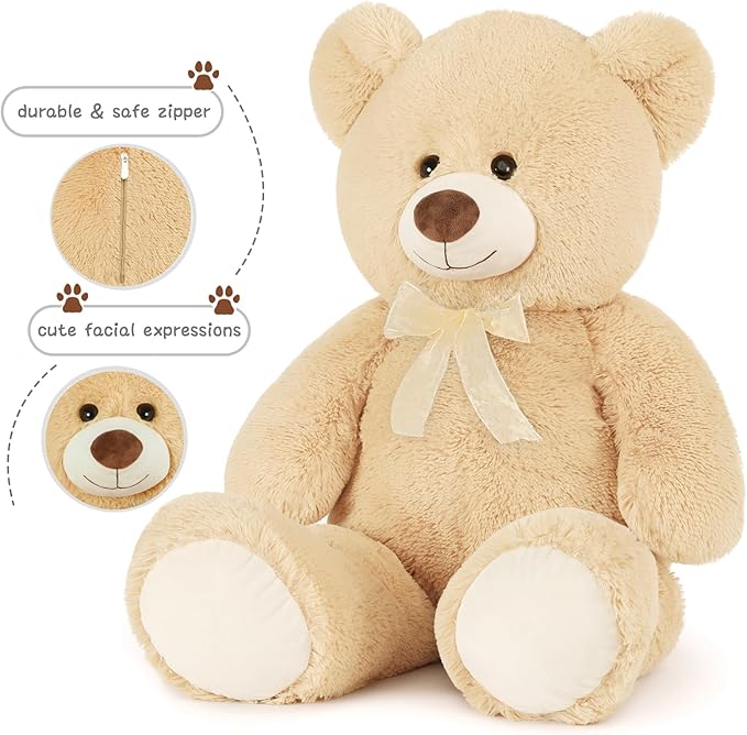 Toys Studio Giant Teddy Bear Stuffed Animal 36 inch Plush Bear Toy for Girlfriend Girls Kids Gifts Chrsitmas Valentine's Day Birthday Baby Shower Decorations