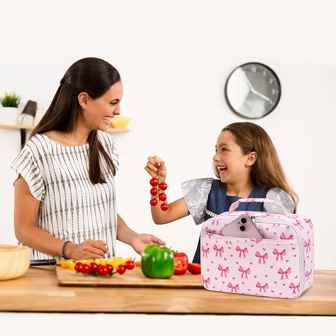 LOIDOU Lunch Box for Kids Boys Girls Insulated Lunch Bag Thermal Meal Tote Reusable Lunch Pail Bags for School Travel (Bow Tie Pink)