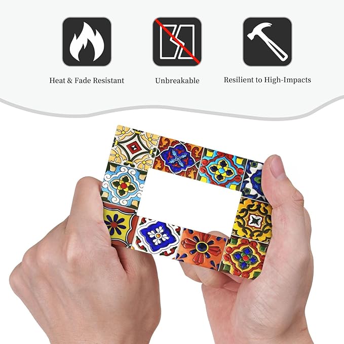 Vintage Colorful Boho Mexican Moroccan Tile Decorative Outlet Covers 1 Gang Single Rocker Light Switch Cover Plate Wall Plates GFCI Faceplate for Farmhouse Home Decor