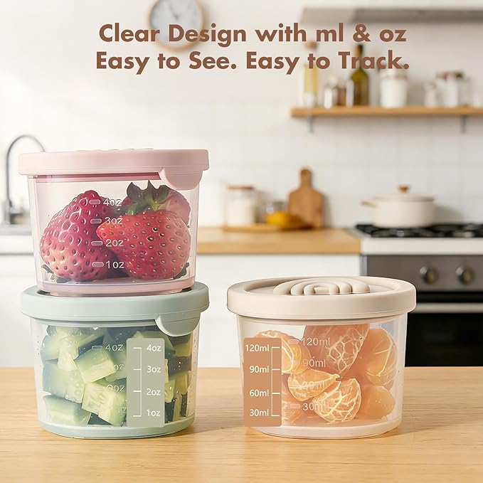 Baby Food Containers with Lids Silicone Baby Food Storage Containers for Infants & Toddlers, Leakproof Freezer-Safe Reusable Baby Food Jars for Breastmilk & Solid Foods, 4oz Silicone Containers 8PK