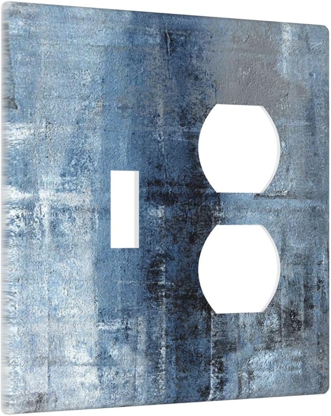 Outlet Covers Navy Blue Gray Abstract Ink Painting 2 Gang Decorative Switch Plates 1 Toggle Duplex Combo Light Switch Cover GFCI Electrical Wall Plates for Bathroom Bedroom Decor