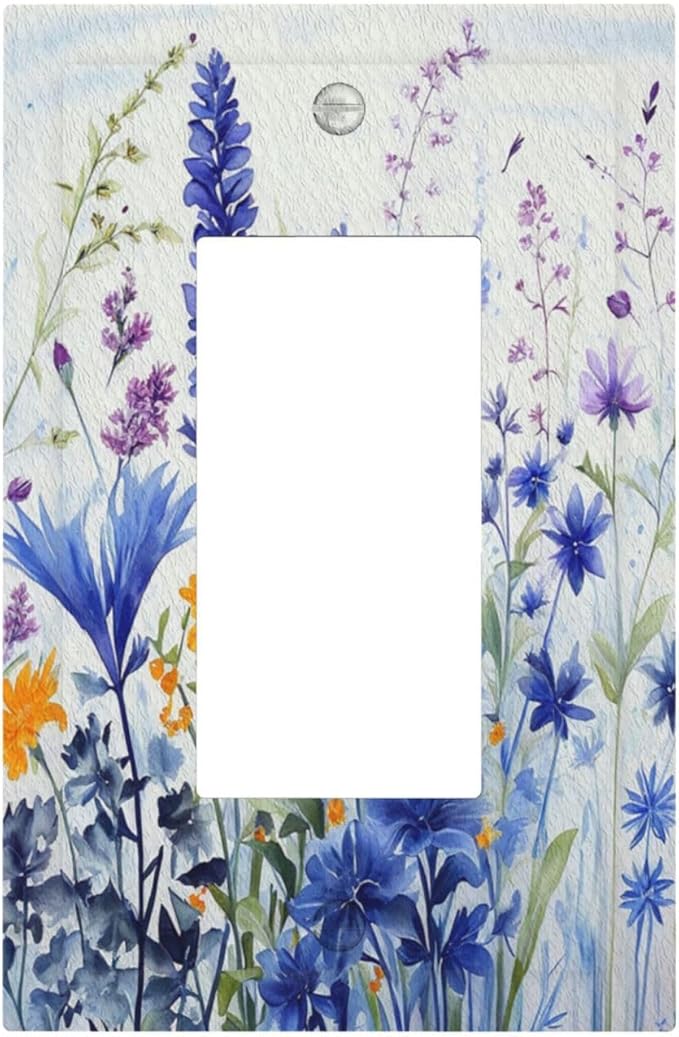 Light Switch Cover Plate Lavender Watercolor Wildflowers Colorful floral 1 Gang Outlet Covers Single Rocker Decorative Switch plates Electrical Wall Plates GFCI Receptacle for Bathroom Bedroom