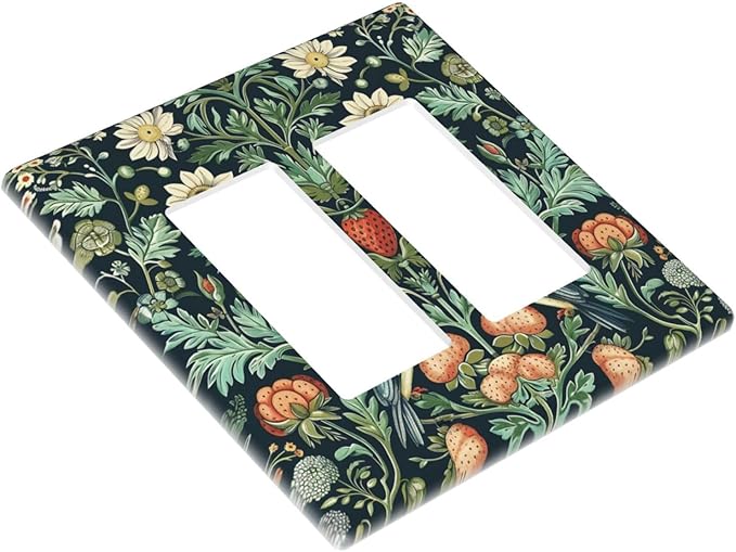 Light Switch Cover Plate Strawberry Birds Flowers Plant Morris Floral 2 Gang Double Rocker Outlet Covers Decorative Switch plates Electrical Wall Plates GFCI Receptacle for Bathroom Bedroom