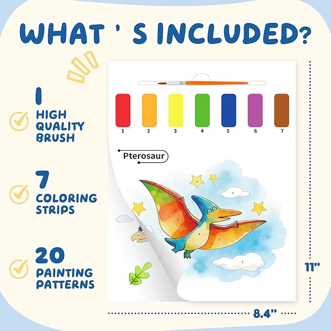 YPLUS Paint with Water Books for Toddlers, Art Craft Toys Watercolor Painting Paper, Gift for Kids Ages 1-3, 2-4, 4-6, Drawing with Brush - Dinosaur