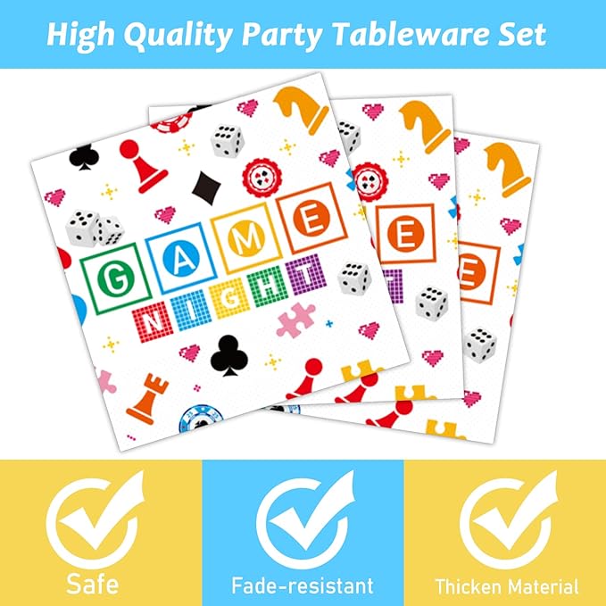 96 Pcs Family Game Night Party Plates Napkins Tableware Set Gaming Supplies Disposable Dinnerware Video Game Decoration Favors for Kids, 24 Guests