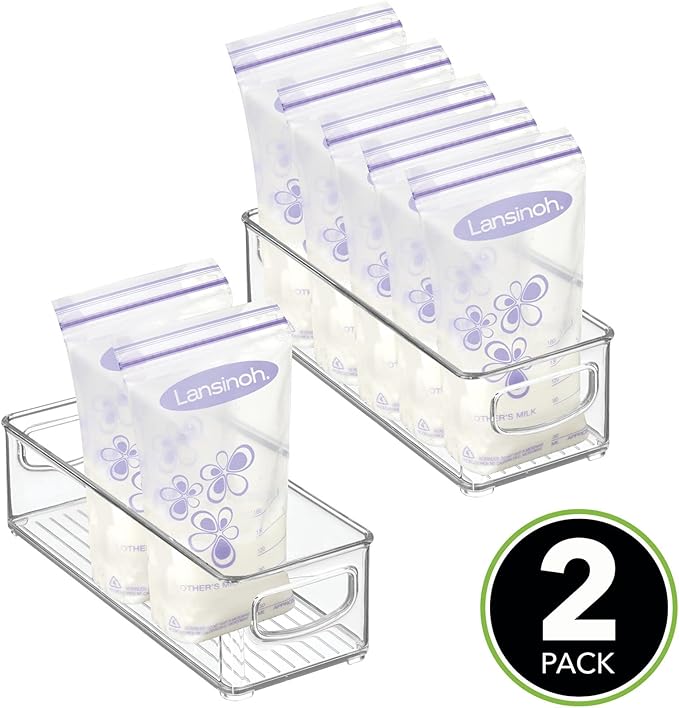 mDesign Small Plastic Nursery Storage Container Bins with Handles for Organization in Cabinet, Closet or Cubby Shelves - Organizer for Baby Food, Bibs, Formula - Ligne Collection - 2 Pack - Clear